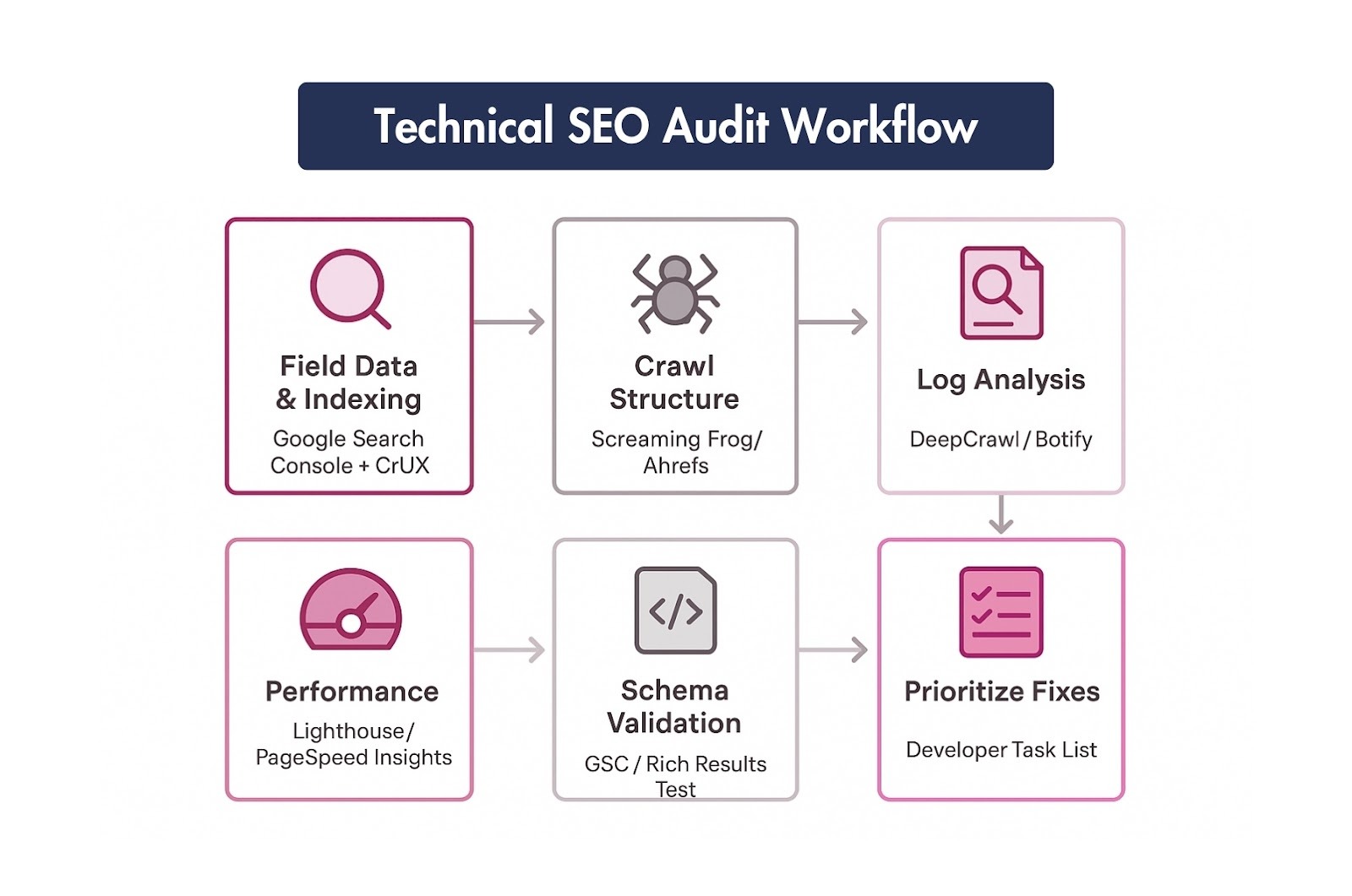 Image showing a technical SEO audit workflow.