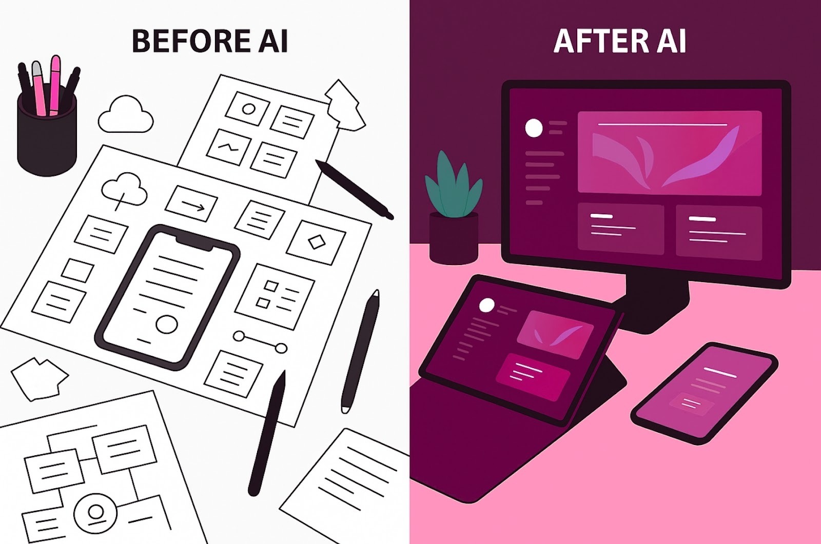 Image showing before and after the use of generative AI tools.